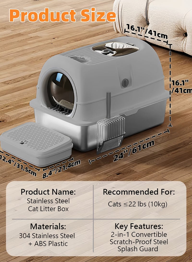 كيدل صندوق القمامة القط من الفولاذ المقاوم للصدأ مع خطوات ومسكوب عالية الجوانب صندوق القمامة القط المعدنية مع غطاء سهل التنظيف غير اللاصقة ومكافحة التسرب - Image 4